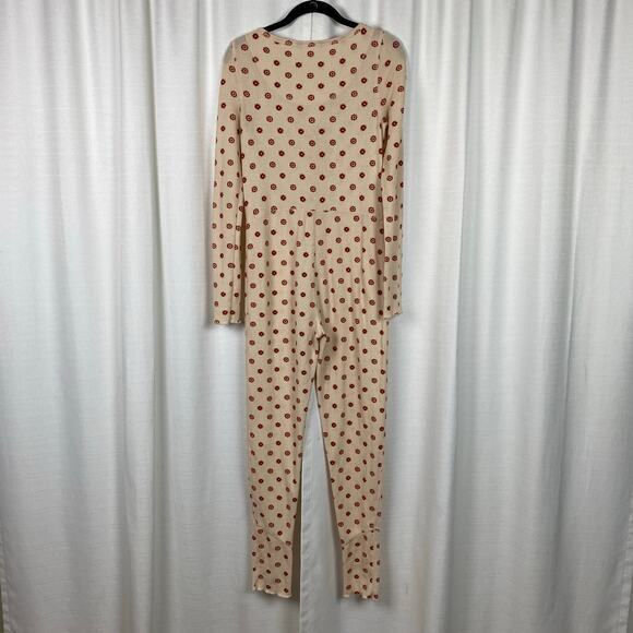 Free People Intimately Beige Print Waffle Knit Home Alone Long John’s Jumpsuit - Picture 11 of 16